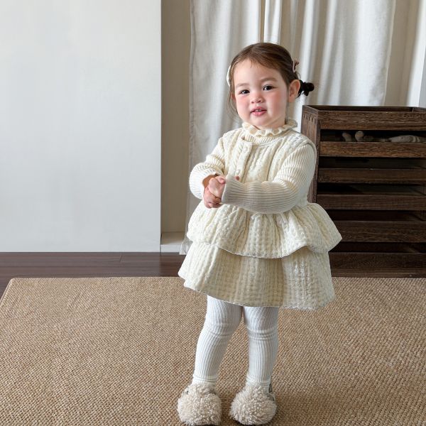 奶油小公主花織背心套裝 