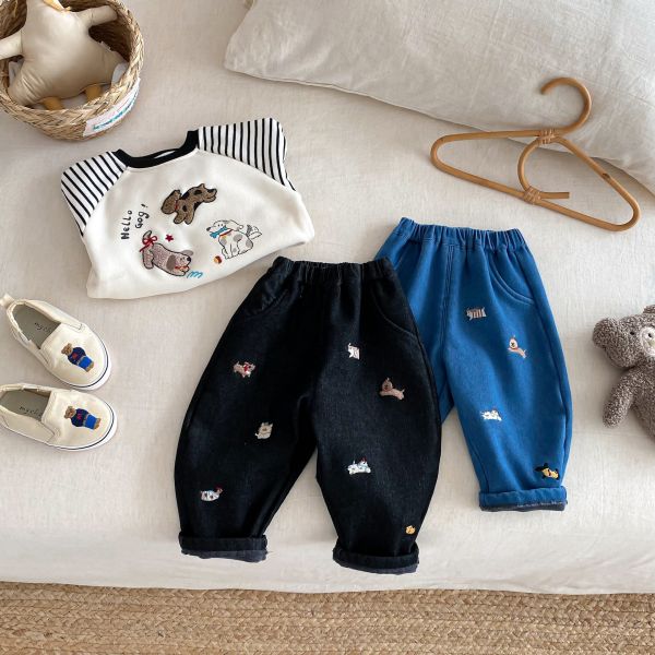 療癒系狗狗保暖牛仔長褲 