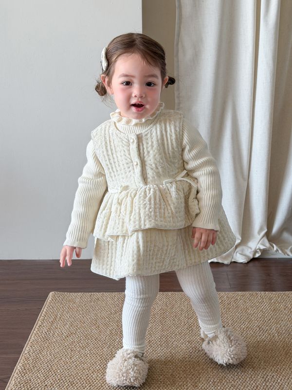 奶油小公主花織背心套裝 