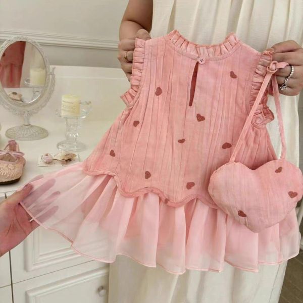 甜美愛心網紗拼接連身裙 