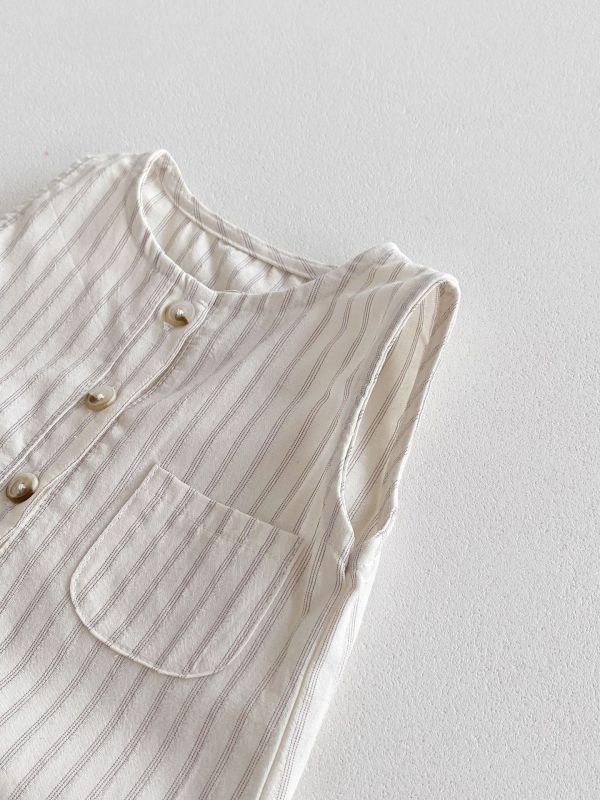 日系直條紋背心爬服｜附帽 