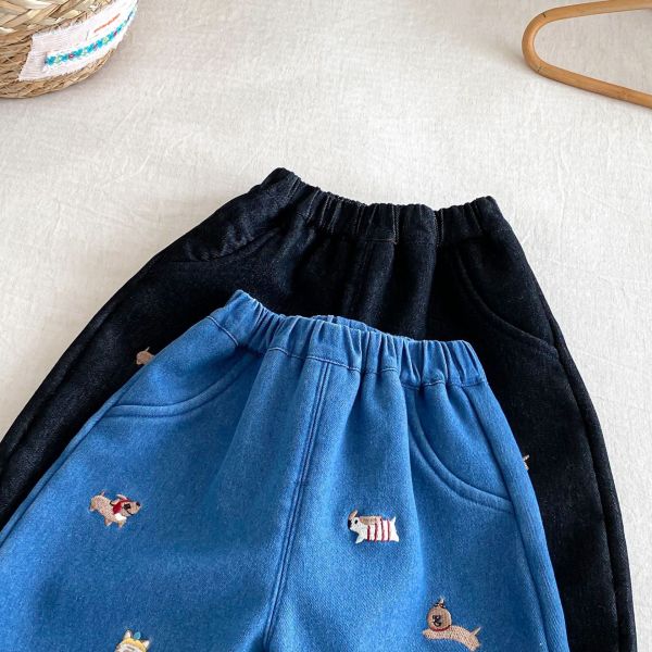 療癒系狗狗保暖牛仔長褲 