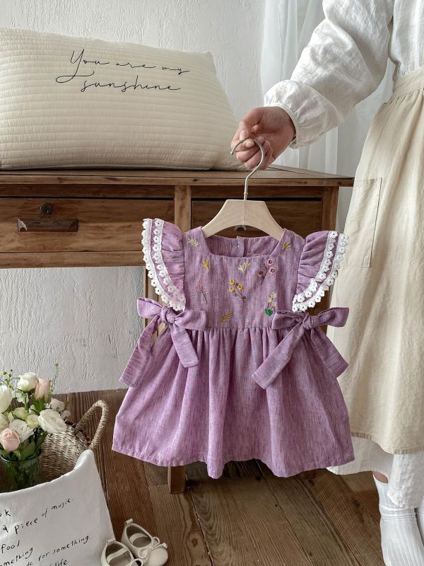 森系花束飛飛袖公主洋裝 