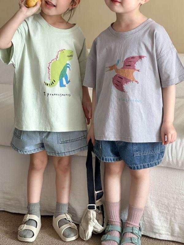 彩色筆恐龍短tee 