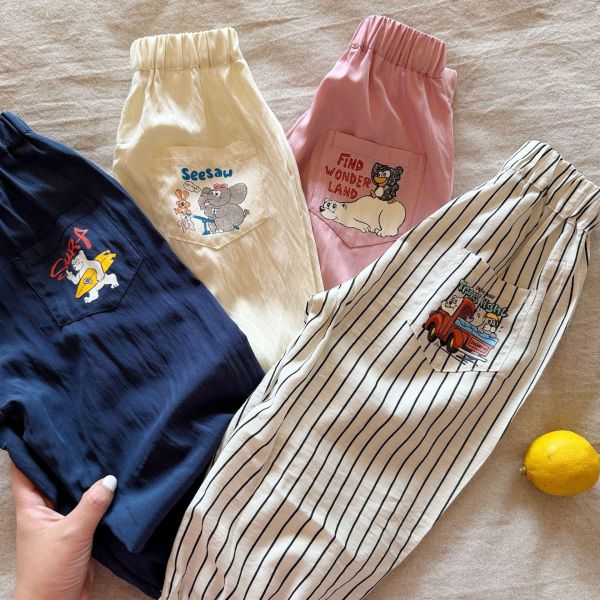 彩色車子口袋長褲 