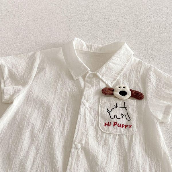 立體小白狗POLO領連身衣 