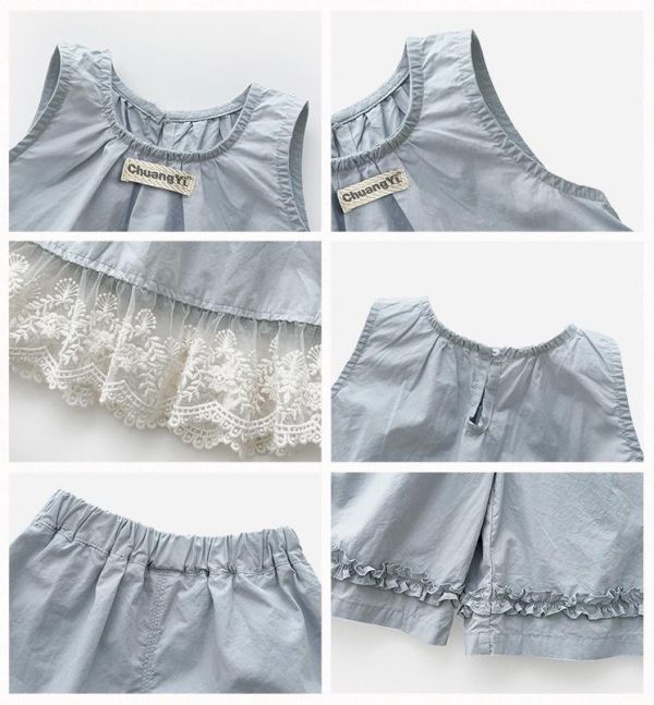 療癒藍蕾絲下擺套裝 