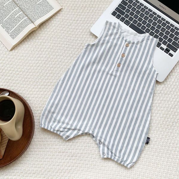 清新風直條紋無袖連身衣 