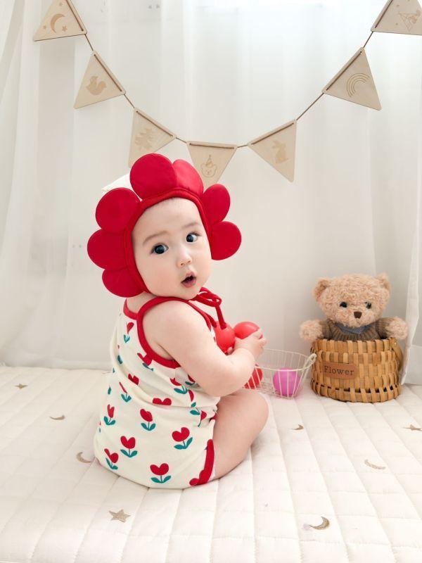 滿印愛心小花包屁｜附帽 