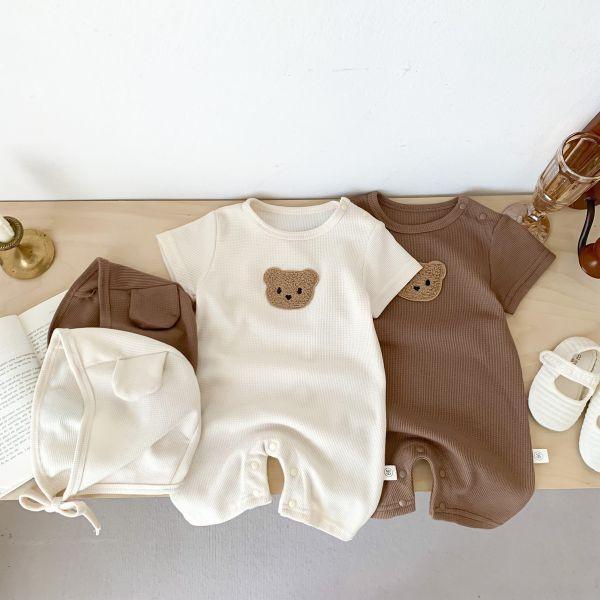 華夫格呆呆熊背口袋爬服｜附帽 