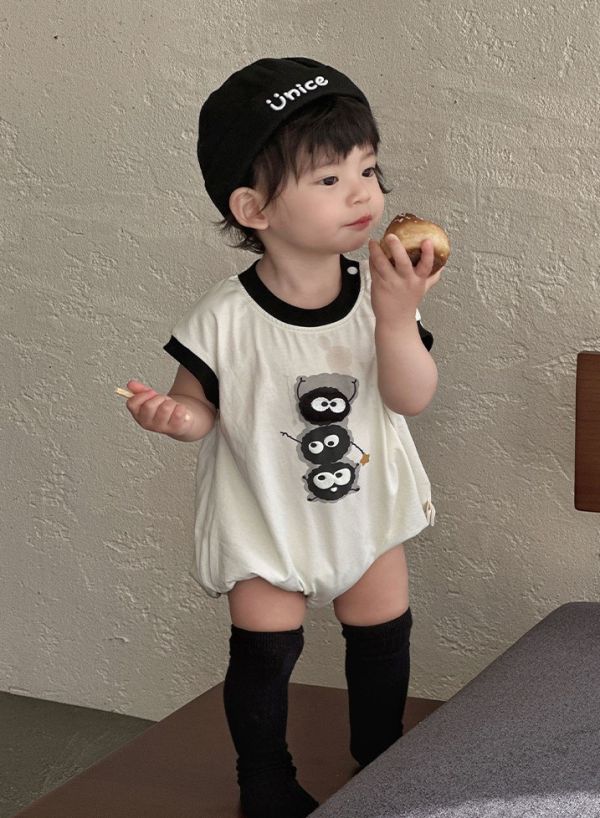 黑球小精靈無袖包屁 