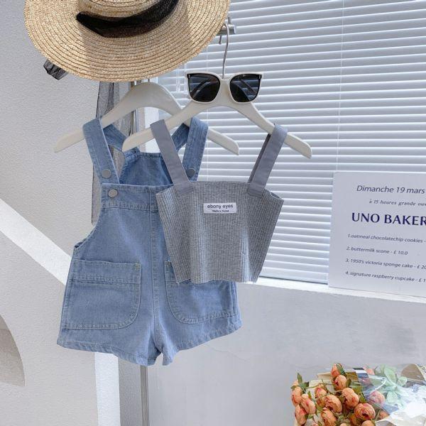 渡假很可以！五分牛仔吊帶組 