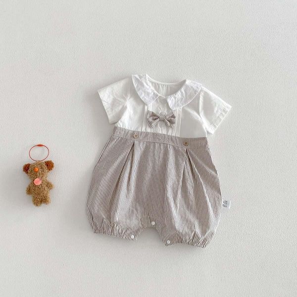 紳士領結格子拼接連身衣 