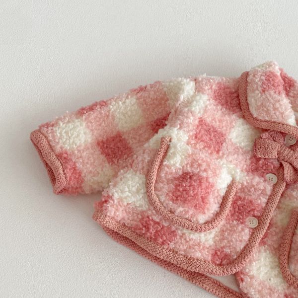 美美粉格口袋加絨套裝 