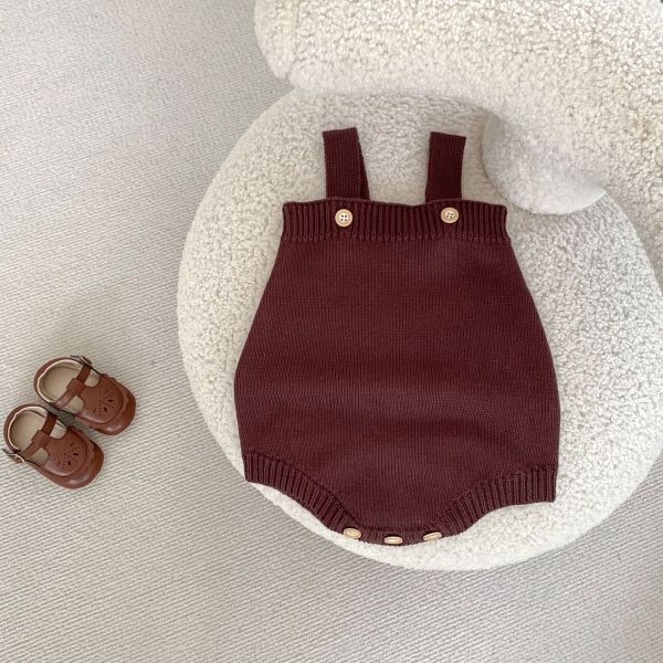 栗可可愛心翻領針織包屁套裝 