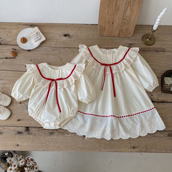 溫柔感紅結蕾絲姐妹裝 