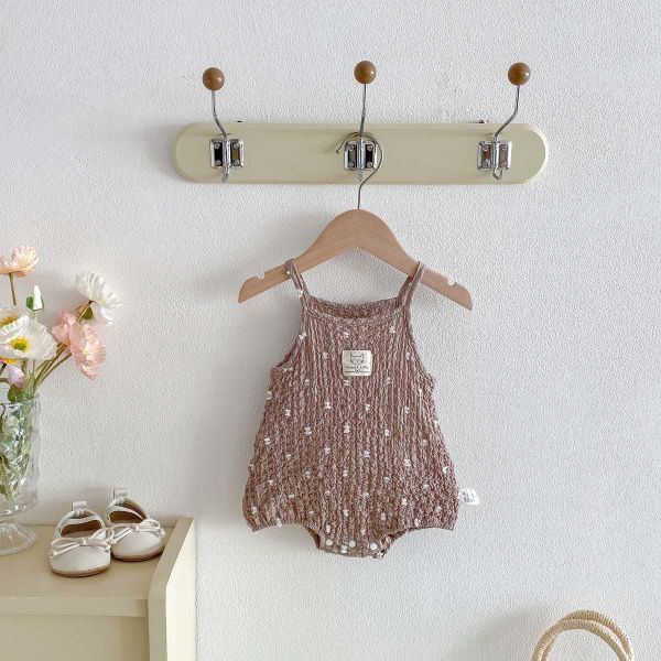 皺皺美滿印蝴蝶結吊帶包屁 