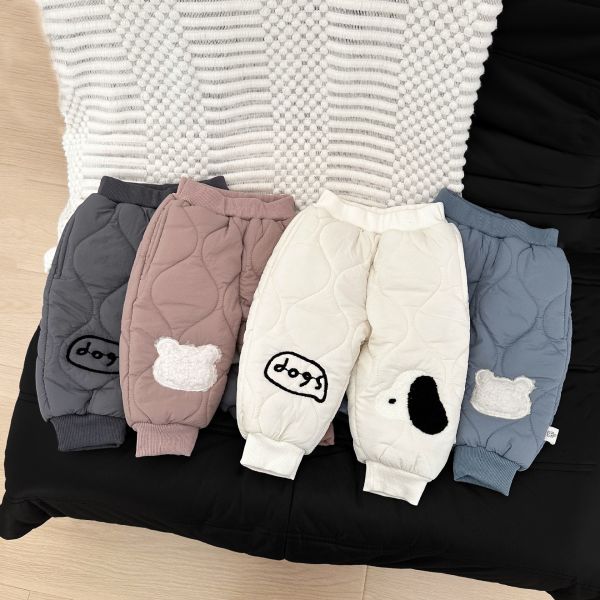 冬日小熊壓紋加厚保暖褲 