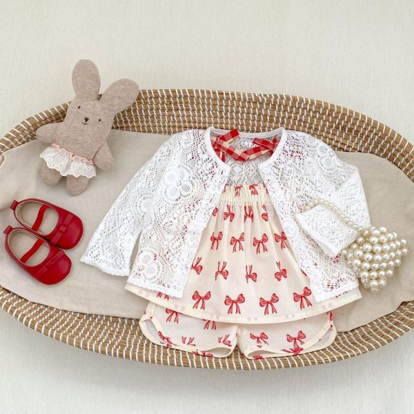 滿印蝴蝶結飄感吊帶套裝 