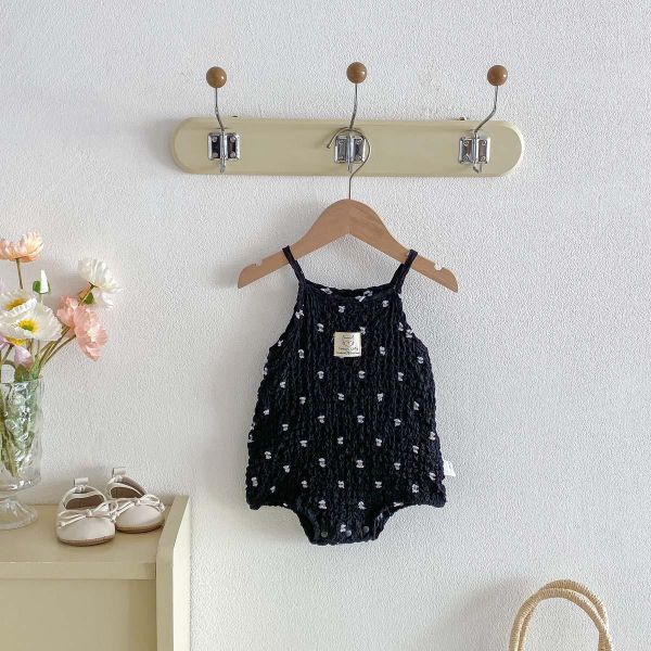 皺皺美滿印蝴蝶結吊帶包屁 