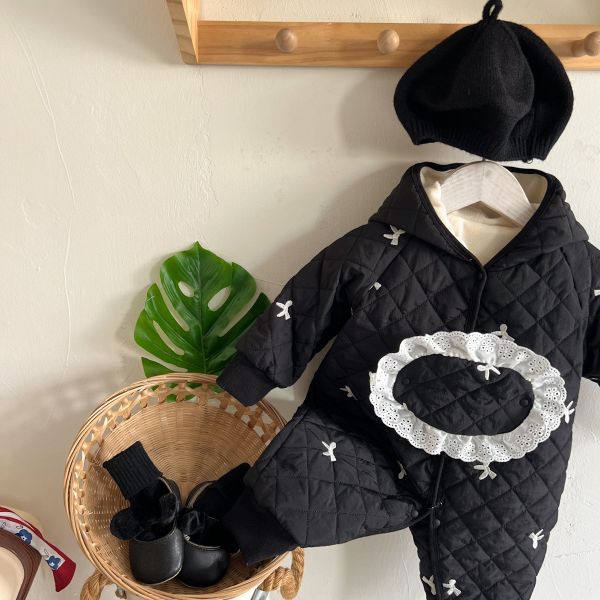 黑白蝴蝶結加絨外出服 