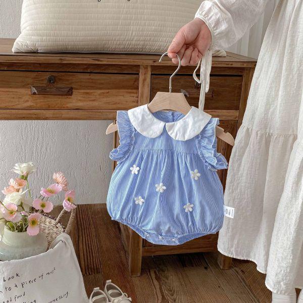 奶油領藍條紋包屁 