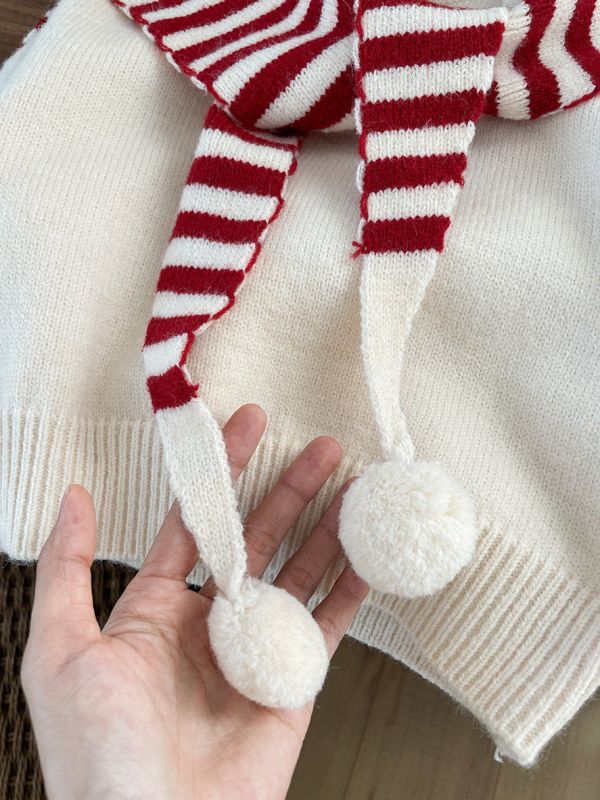 紅白糖果翻領披肩針織衣 