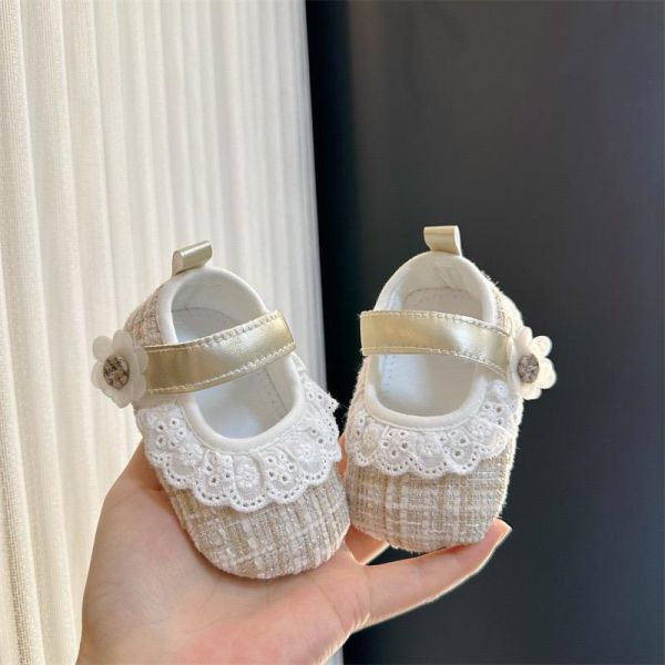 小香風格紋蕾絲學步鞋 