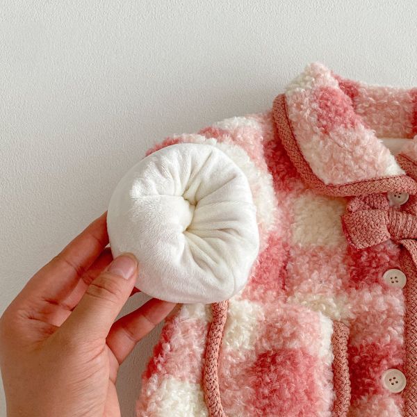 美美粉格口袋加絨套裝 