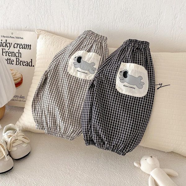 背面狗狗大口袋格紋長褲 