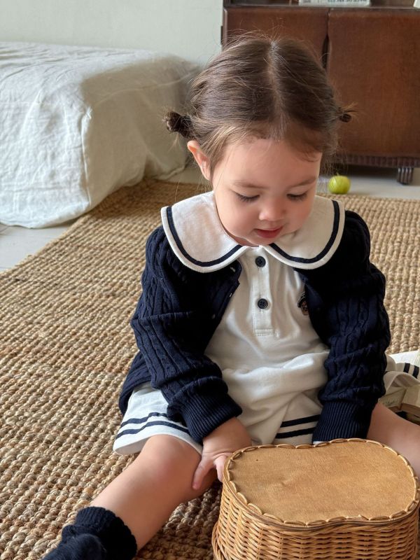 小熊學院風邊線娃娃領包屁裙 