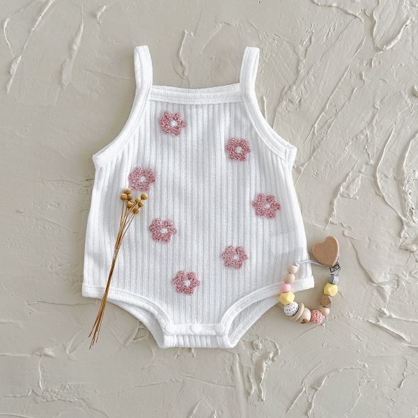 粉嫩刺繡小花吊帶包屁 