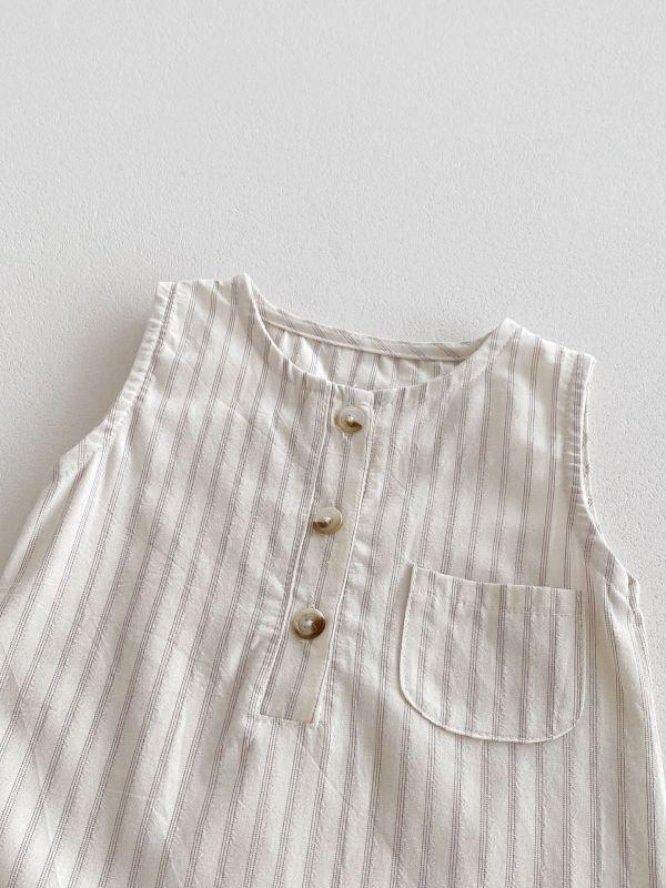 日系直條紋背心爬服｜附帽 