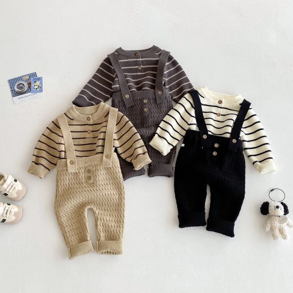 簡約質感條紋針織吊帶套組 