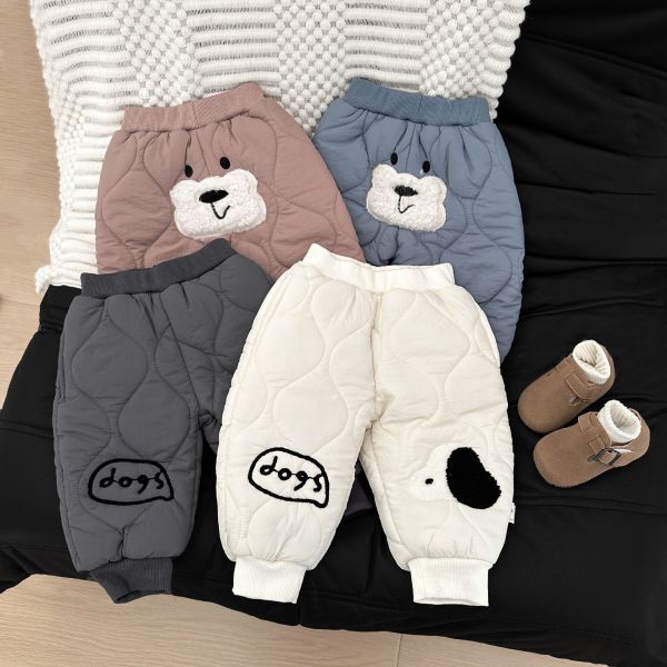 冬日小熊壓紋加厚保暖褲 