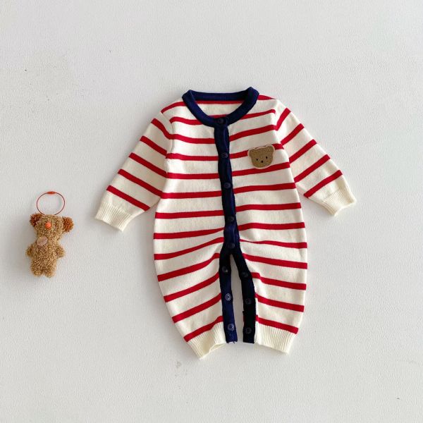 小熊航海條紋針織連身衣 