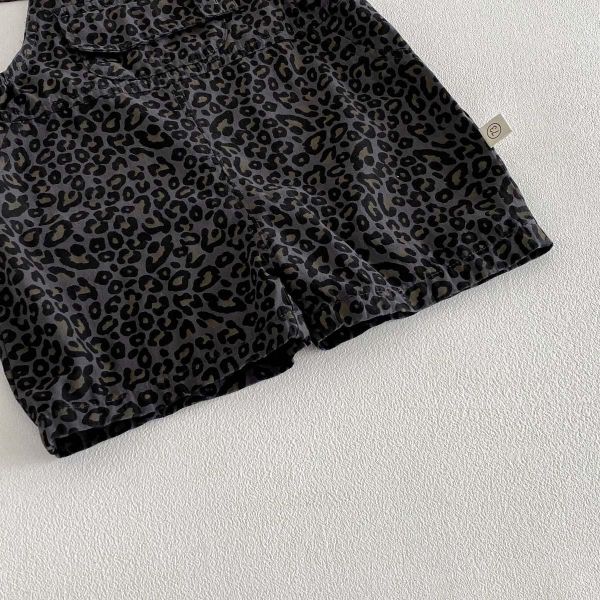 灰色黑豹紋吊帶褲套裝 