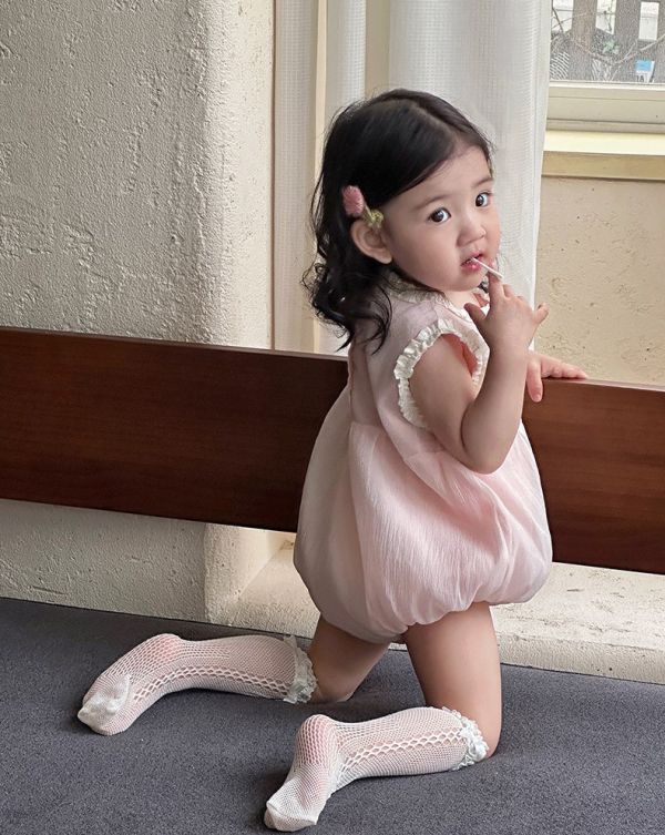 奶霜小甜妹！粉色無袖包屁 
