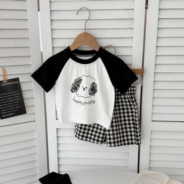 黑白格動物短袖套裝 