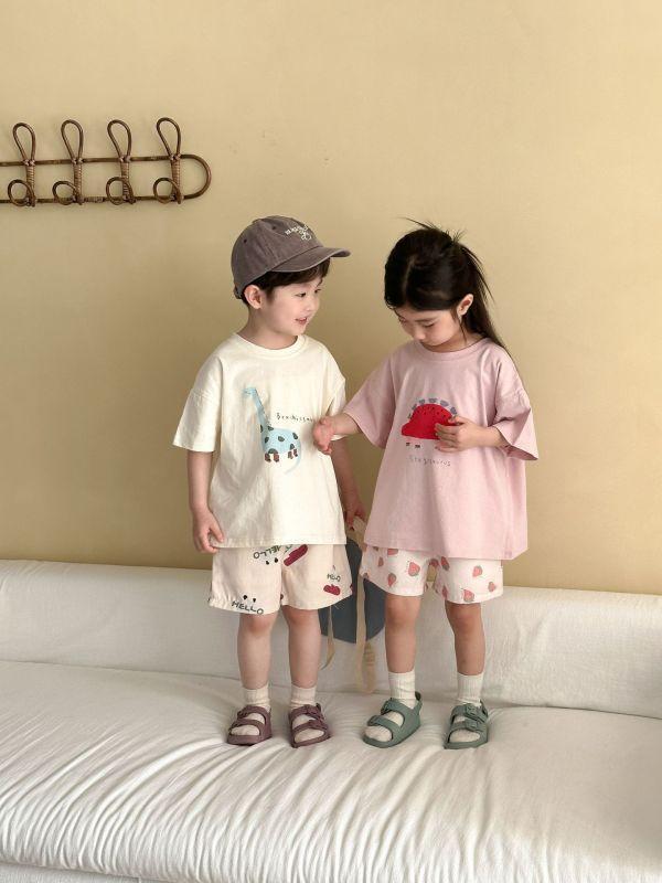 彩色筆恐龍短tee 