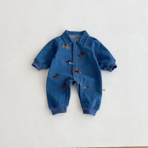 寵物派對刺繡牛仔連身衣 