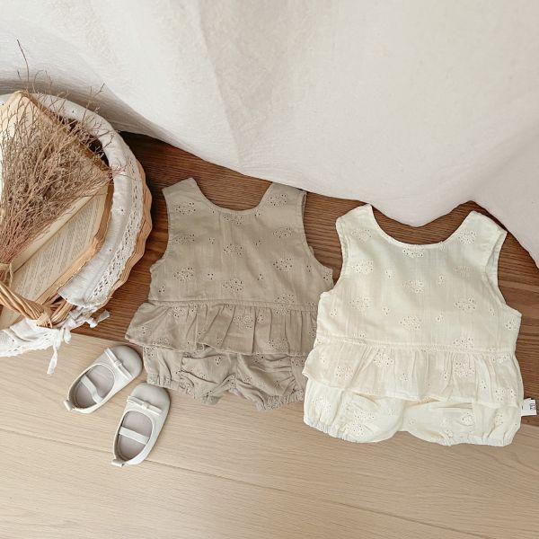 大地色鏤空小花套裝 