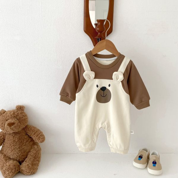 開心小熊兩件式吊帶爬服 
