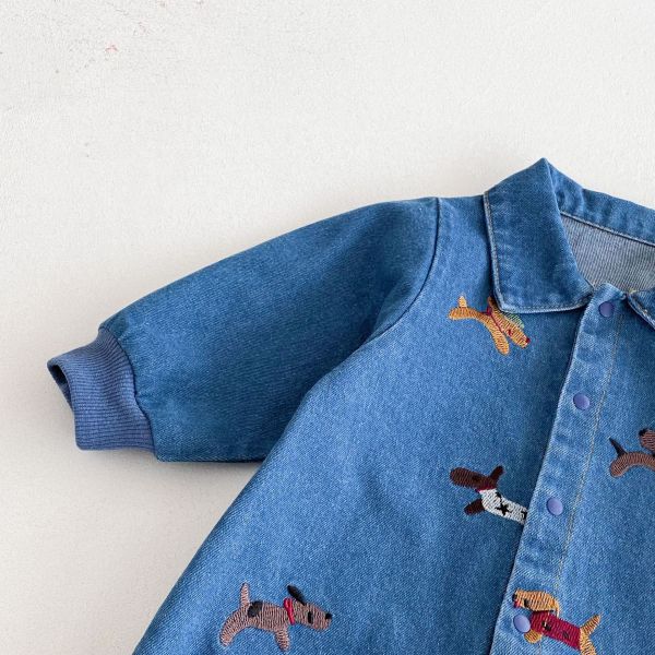 寵物派對刺繡牛仔連身衣 