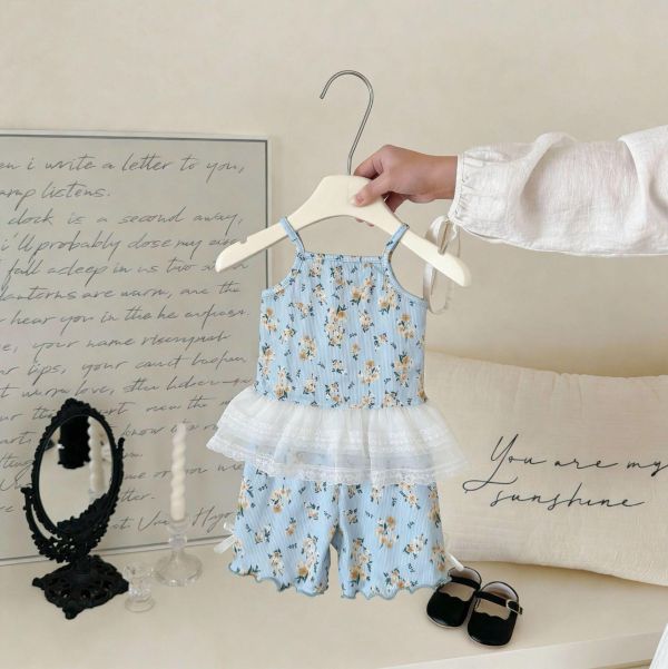 蝴蝶結腰間蕾絲吊帶套裝 