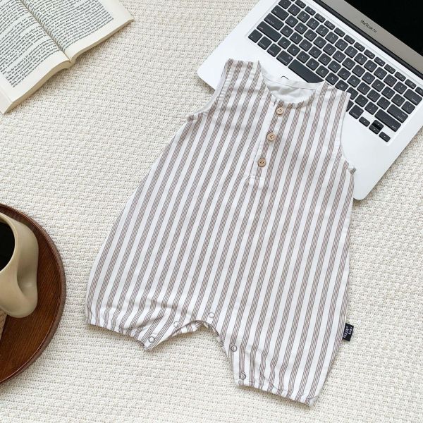 清新風直條紋無袖連身衣 