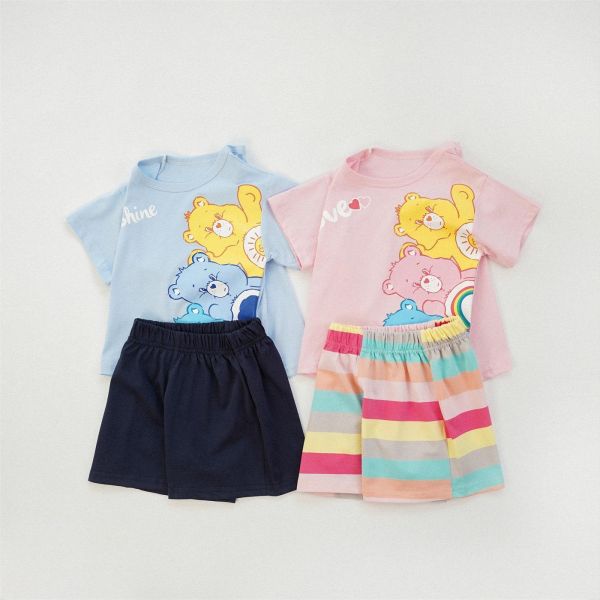 彩虹小熊條紋短袖兄妹裝 