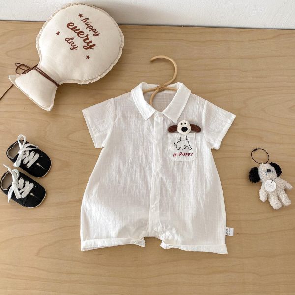 立體小白狗POLO領連身衣 