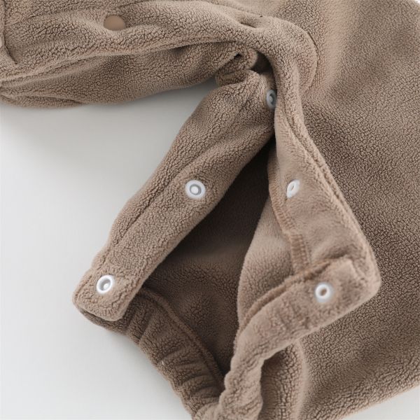 條紋袖動物絨絨連身衣 