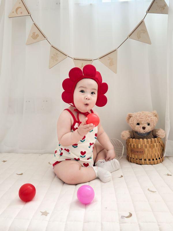 滿印愛心小花包屁｜附帽 